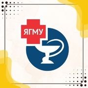 The logo for Yaroslavl State Medical University, featuring a red cross and a medical symbol within a blue circle, set against a yellow background.