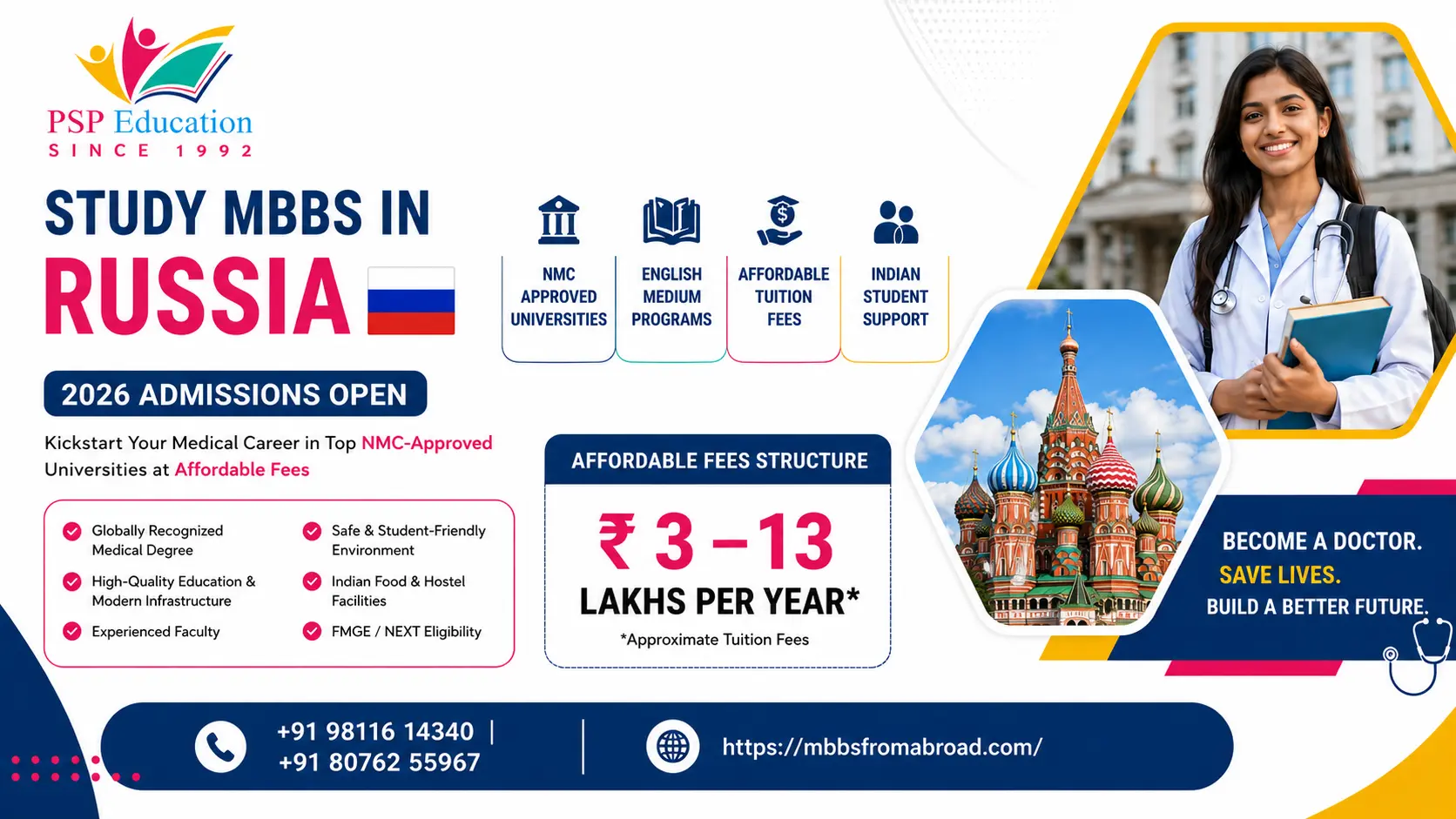 Indian medical student studying MBBS in Russia 2026 at NMC-approved university with affordable fees and English medium programs